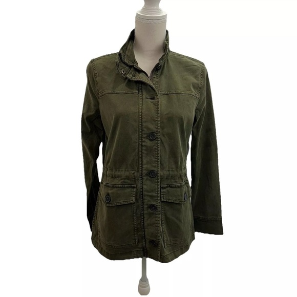 NWT Lucky Brand Green Chambray Utility Jacket Women’s Small Petite Zip Button - Picture 1 of 8